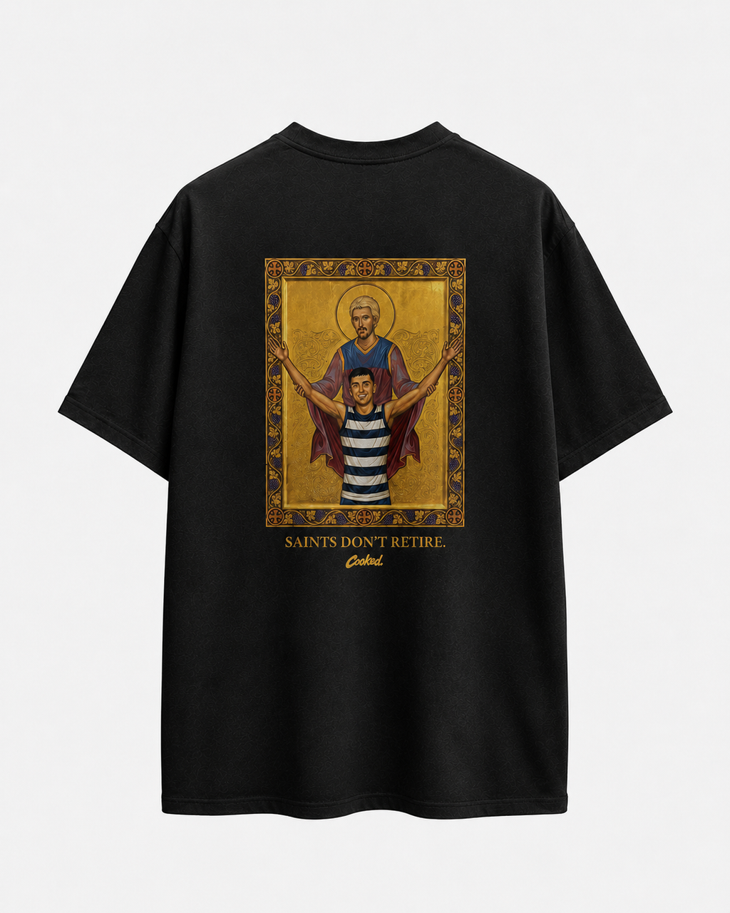 LIVES FOREVER — Cooked 001 detail shot showing print quality on heavyweight combed cotton.