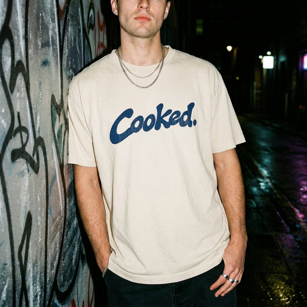 The Original — Cooked bone heavyweight cotton tee, worn on body